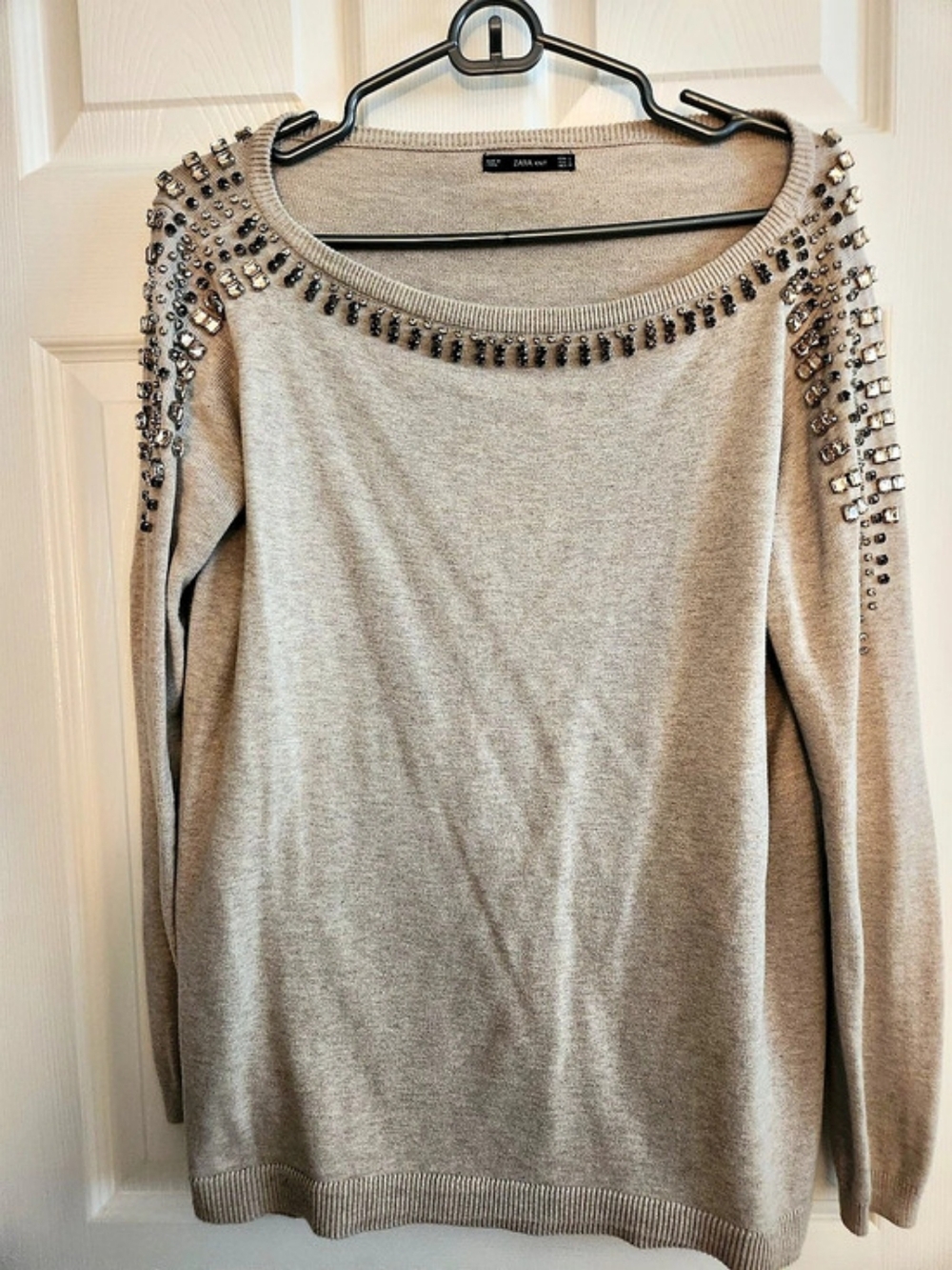 Zara Embellished Sweater in Beige Size Large